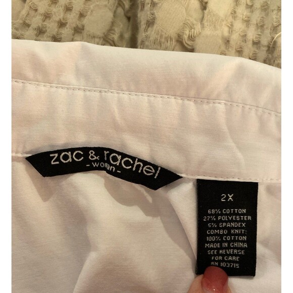 Zac & Rachel Woman Blouse White Button down Top Plus Size 2X 3/4 Sleeves Dressy - Picture 7 of 9